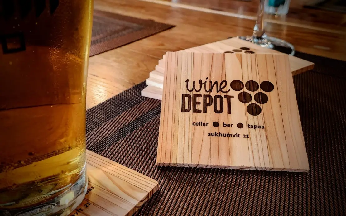 Cedar coasters at Wine Depot, Bangkok