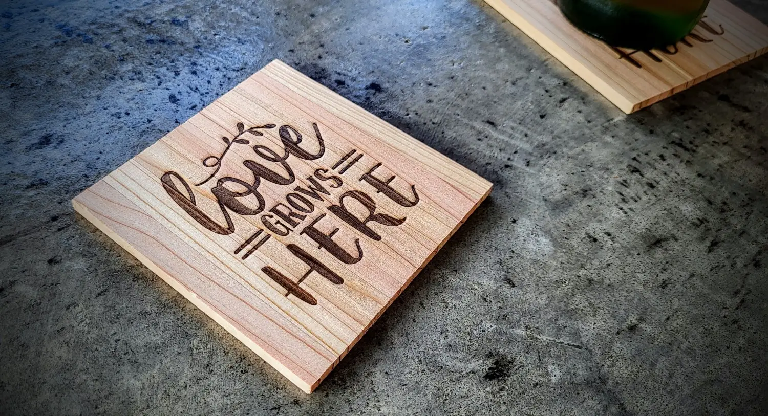 Bulk custom heat-branded cedar coasters
